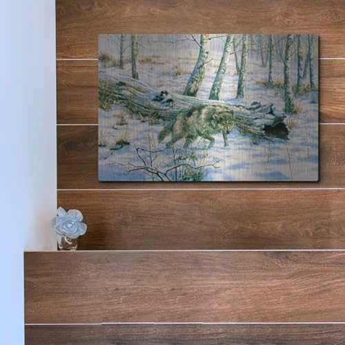 Snow Wolf Metal Wall Art by Bill Makinson 16x12