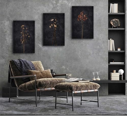 3Pcs Moody Dark Floral Framed Wall Art Prints