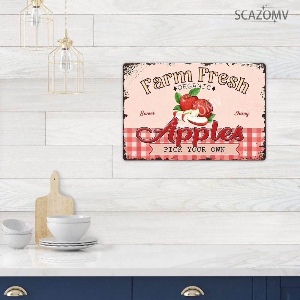 SCAZOMV Vintage Metal Apple Tin Wall Art Sign