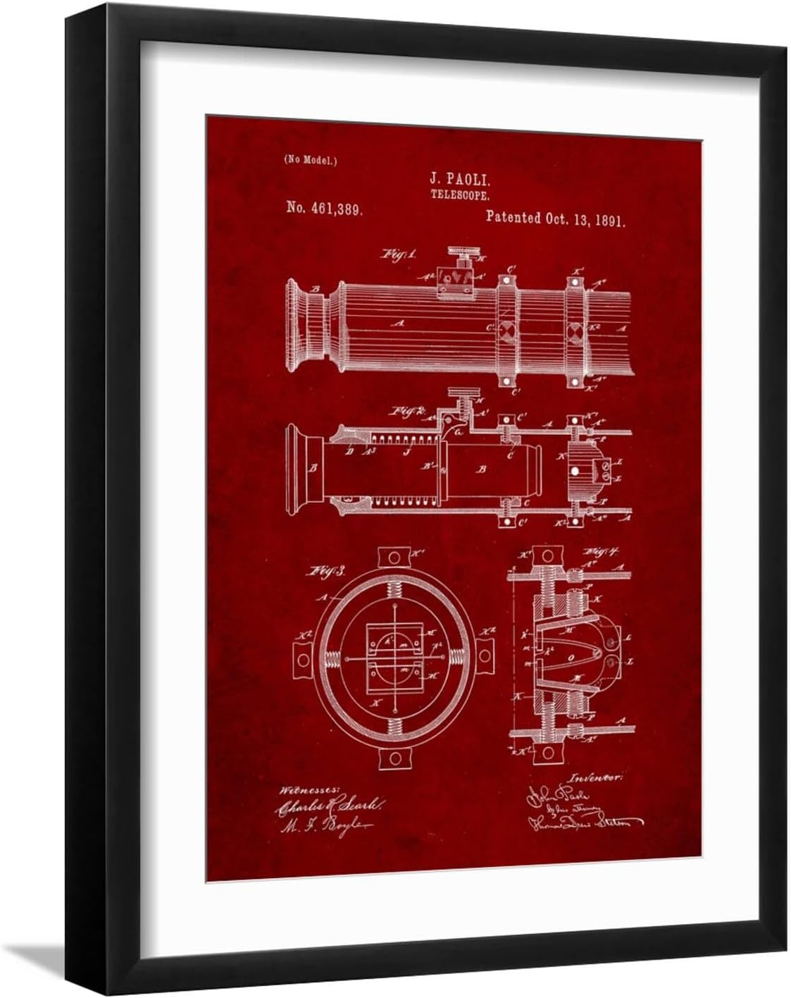 Telescope Vintage Patent 1891 Wall Art Print by Cole Borders