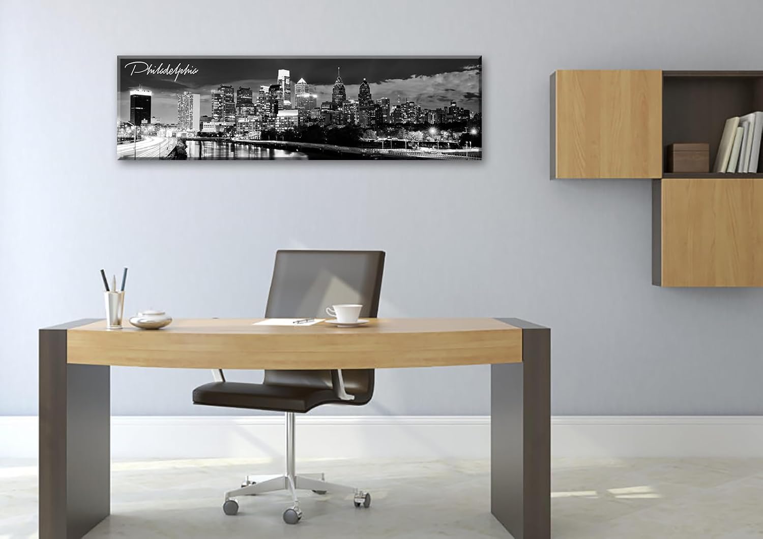 DJSYLIFE Philadelphia Skyline Canvas Art - 138x473 Black and White Cityscape Wall Decor