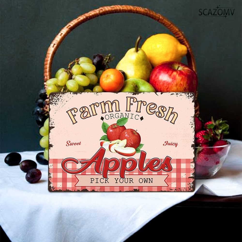 SCAZOMV Vintage Metal Apple Tin Wall Art Sign