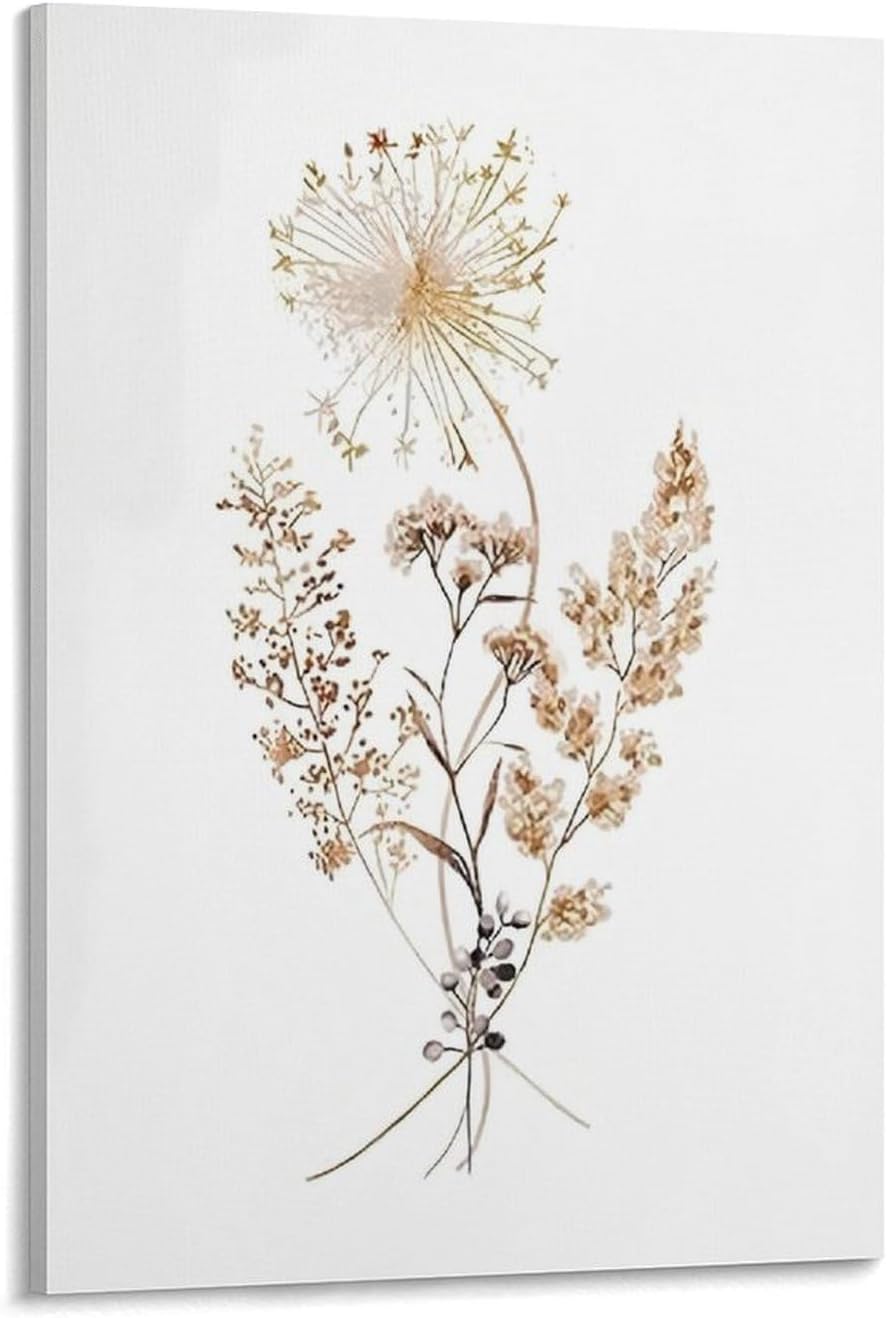 Watercolor Dried Flowers and Dandelion Canvas Wall Art Print 8x12 Inch