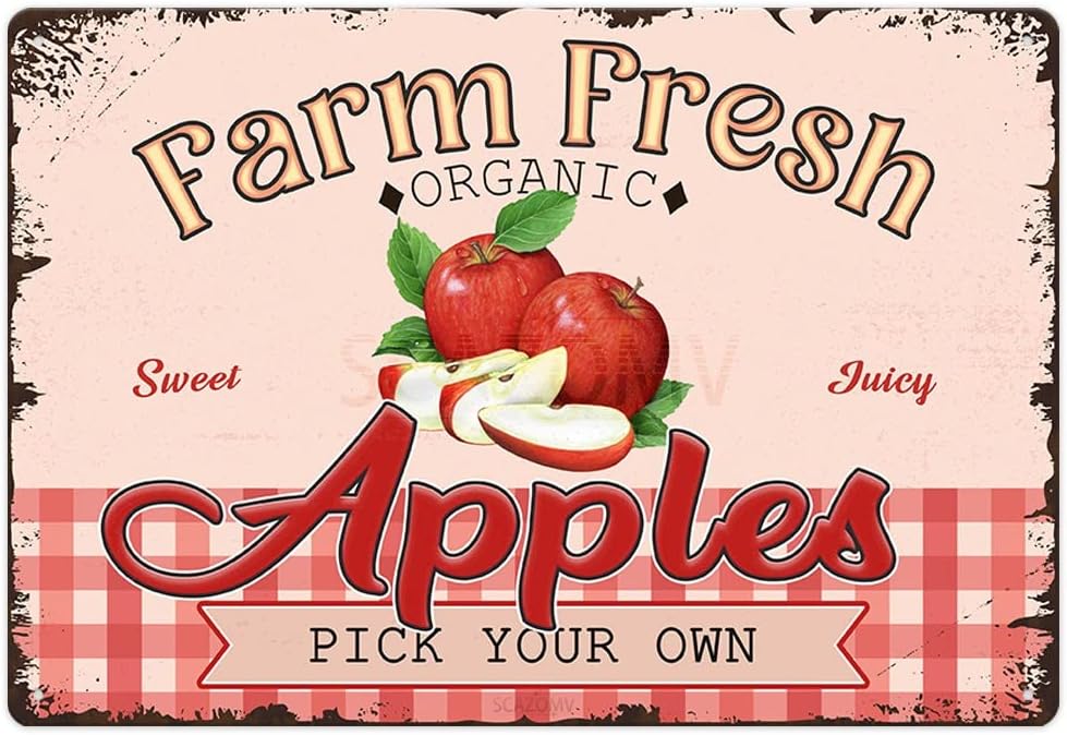 SCAZOMV Vintage Metal Apple Tin Wall Art Sign