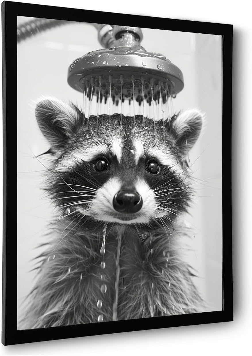Funny Raccoon Wall Decor Poster - Black And White Framed Canvas Art