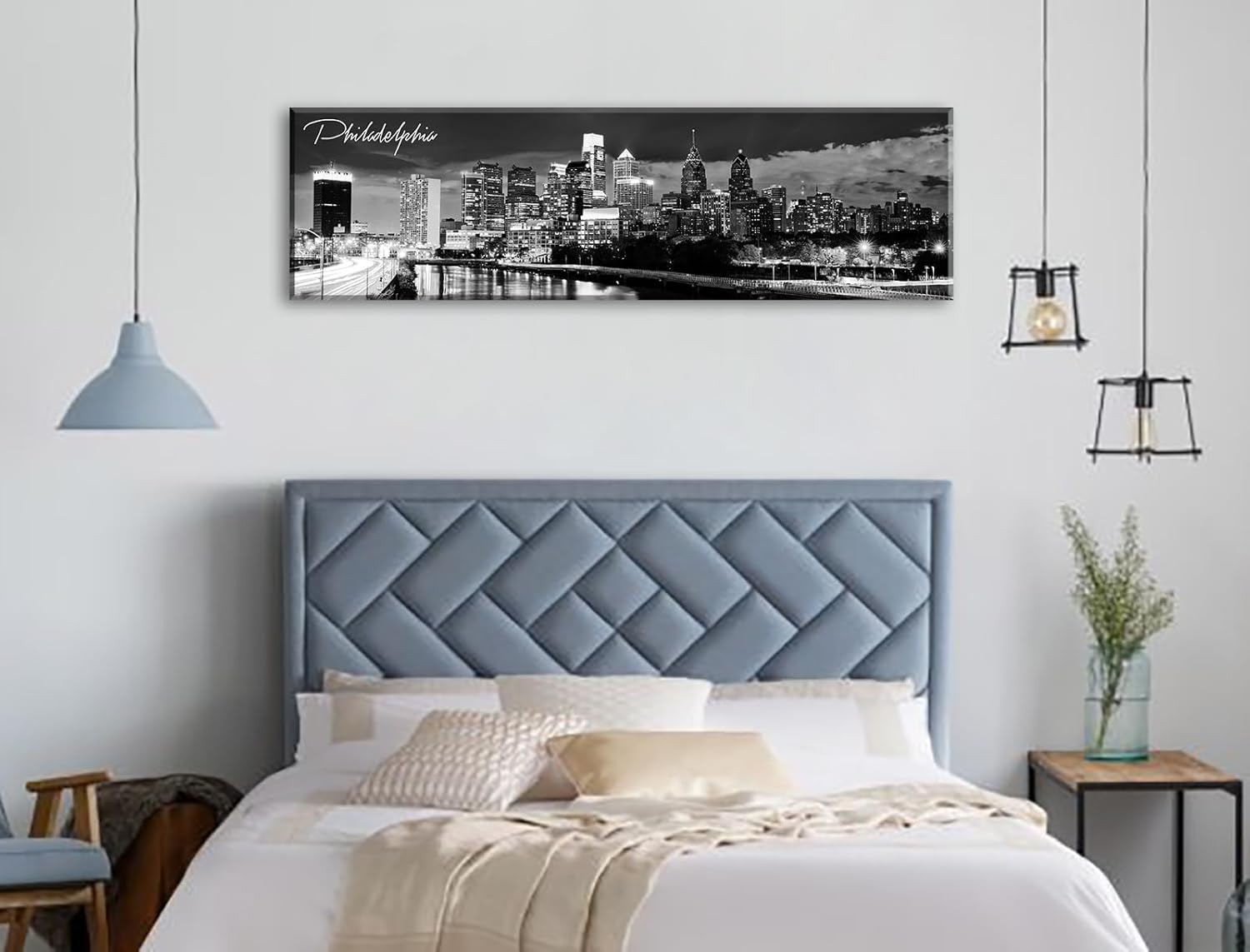 DJSYLIFE Philadelphia Skyline Canvas Art - 138x473 Black and White Cityscape Wall Decor