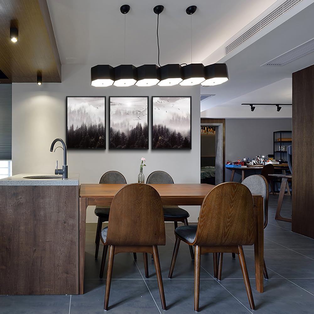 Black Framed Canvas Wall Art 3 Pieces Forest Scene Decor