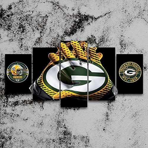 Green Bay Packers Football Poster Canvas Wall Art 5 Pieces