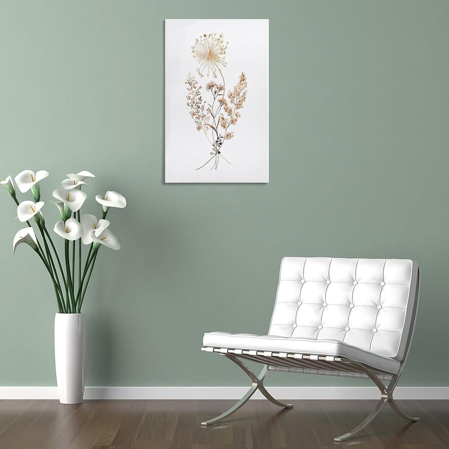 Watercolor Dried Flowers and Dandelion Canvas Wall Art Print 8x12 Inch