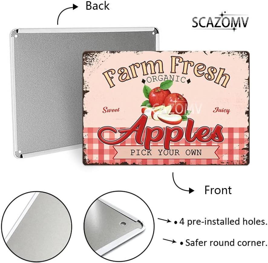 SCAZOMV Vintage Metal Apple Tin Wall Art Sign