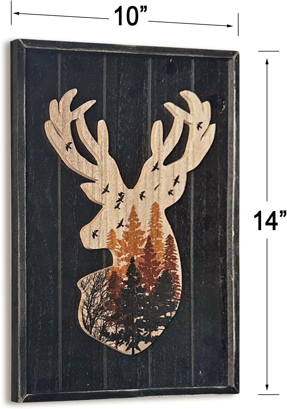 WAIU Deer Wall Decor Wood Framed Forest Scene Art Print Set of 2