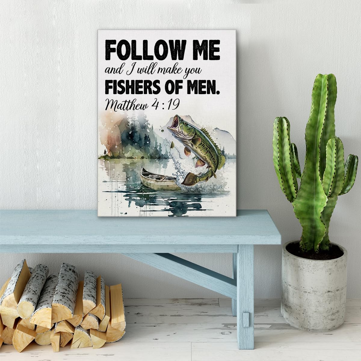 Christian Bible Verse Wall Art Canvas Frame Matthew 419 Fish Poster for Home Decor