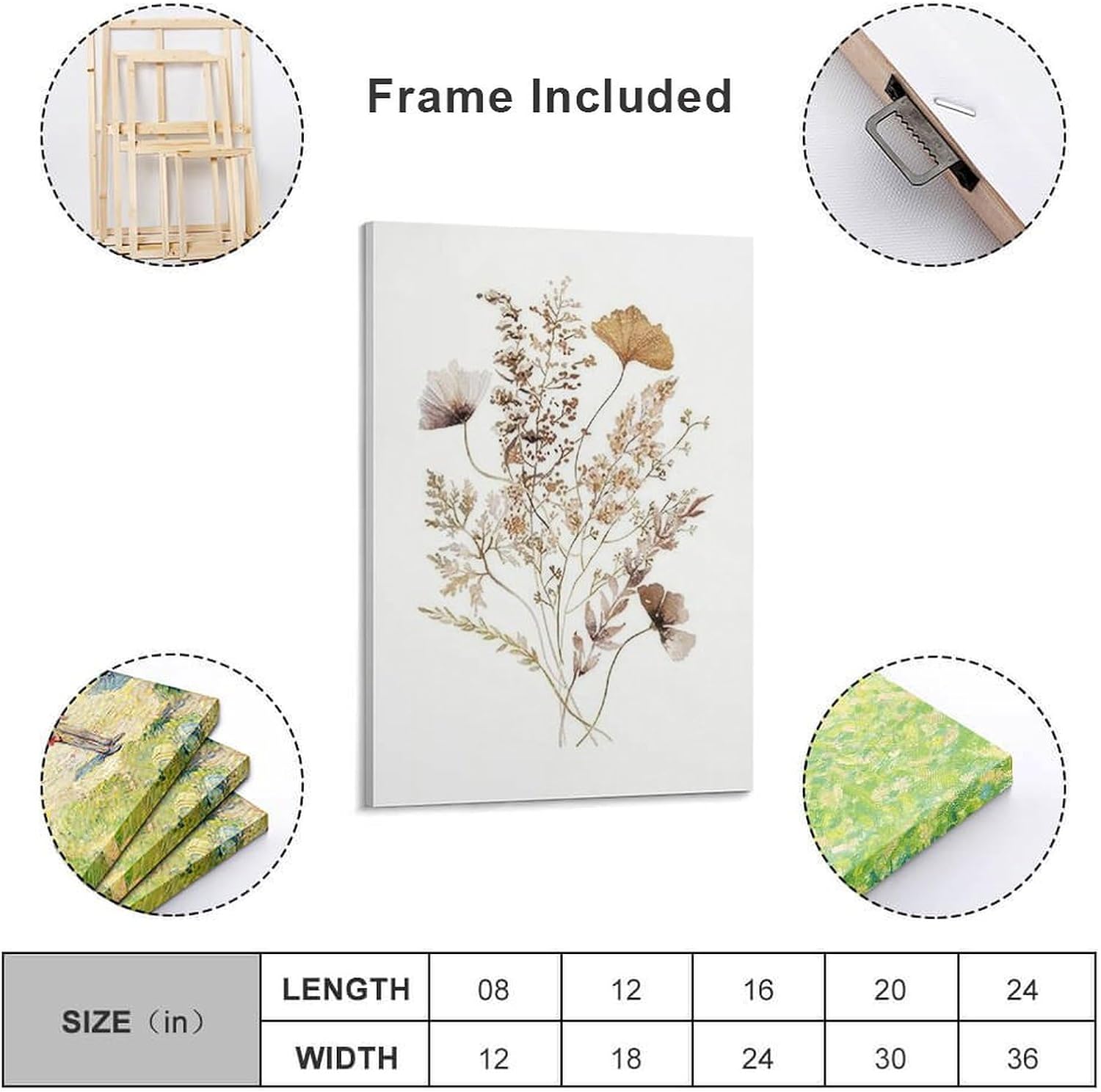 Vintage Inspired Dried Flower Wall Decor Print Canvas Poster 8x12 Inch