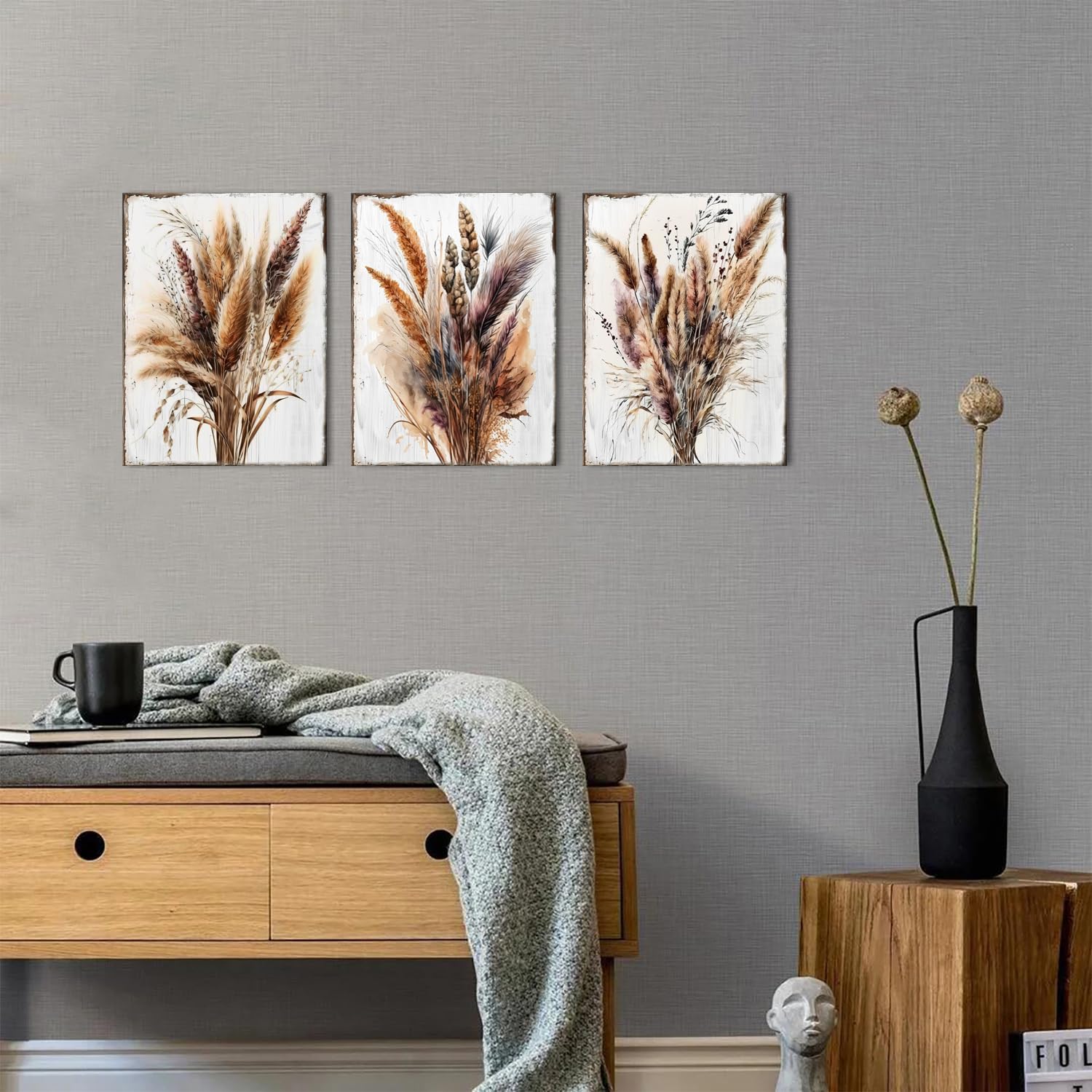 Vintage Botanical Wall Art Boho Decor 12x16 3Pcs