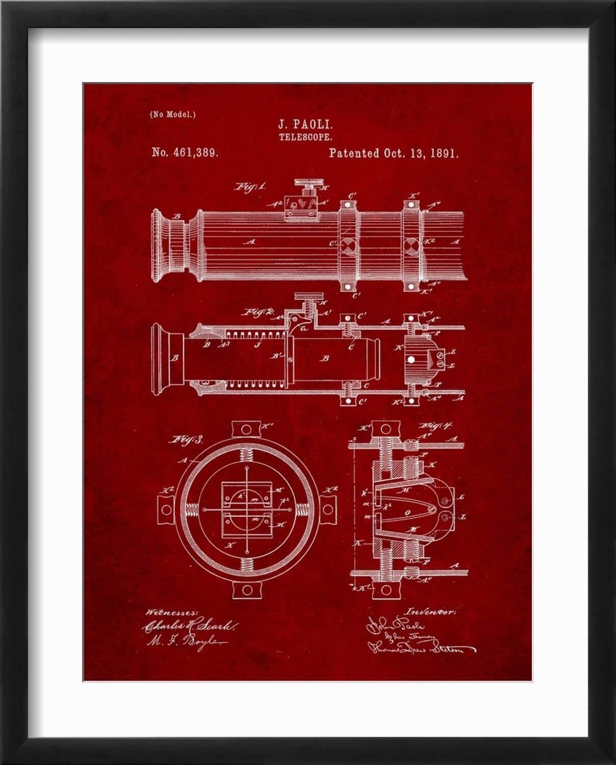 Telescope Vintage Patent 1891 Wall Art Print by Cole Borders