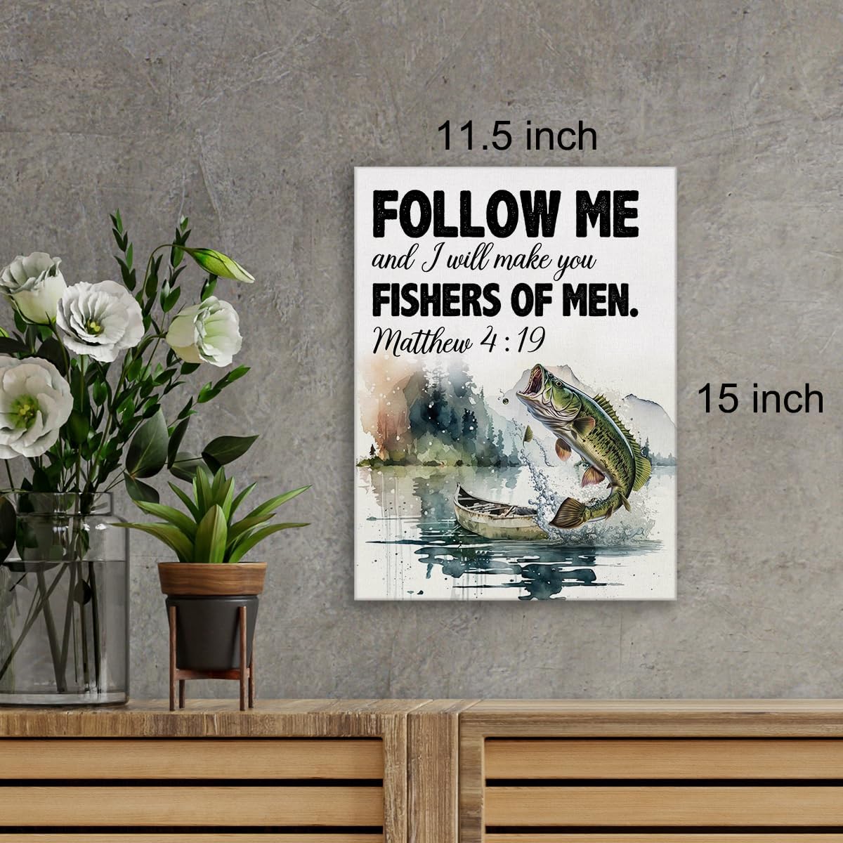 Christian Bible Verse Wall Art Canvas Frame Matthew 419 Fish Poster for Home Decor