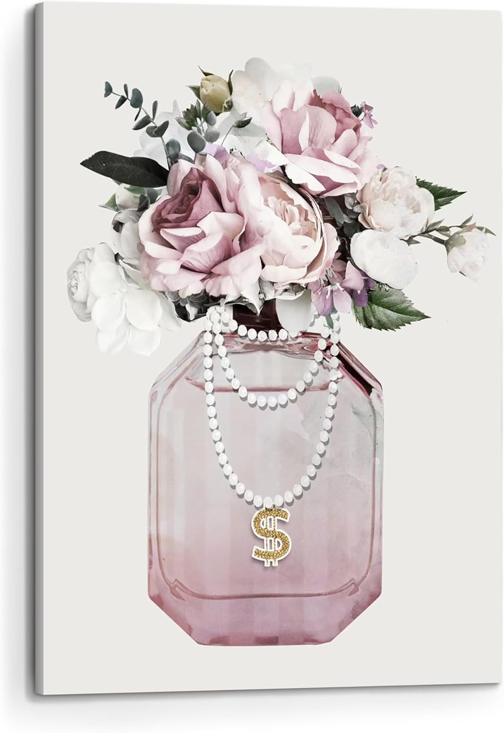 Arttitue Fashion Perfume Bottle Wall Art 11x16 Inch Canvas Pink Peony Flower Decor for Bedroom Bathroom