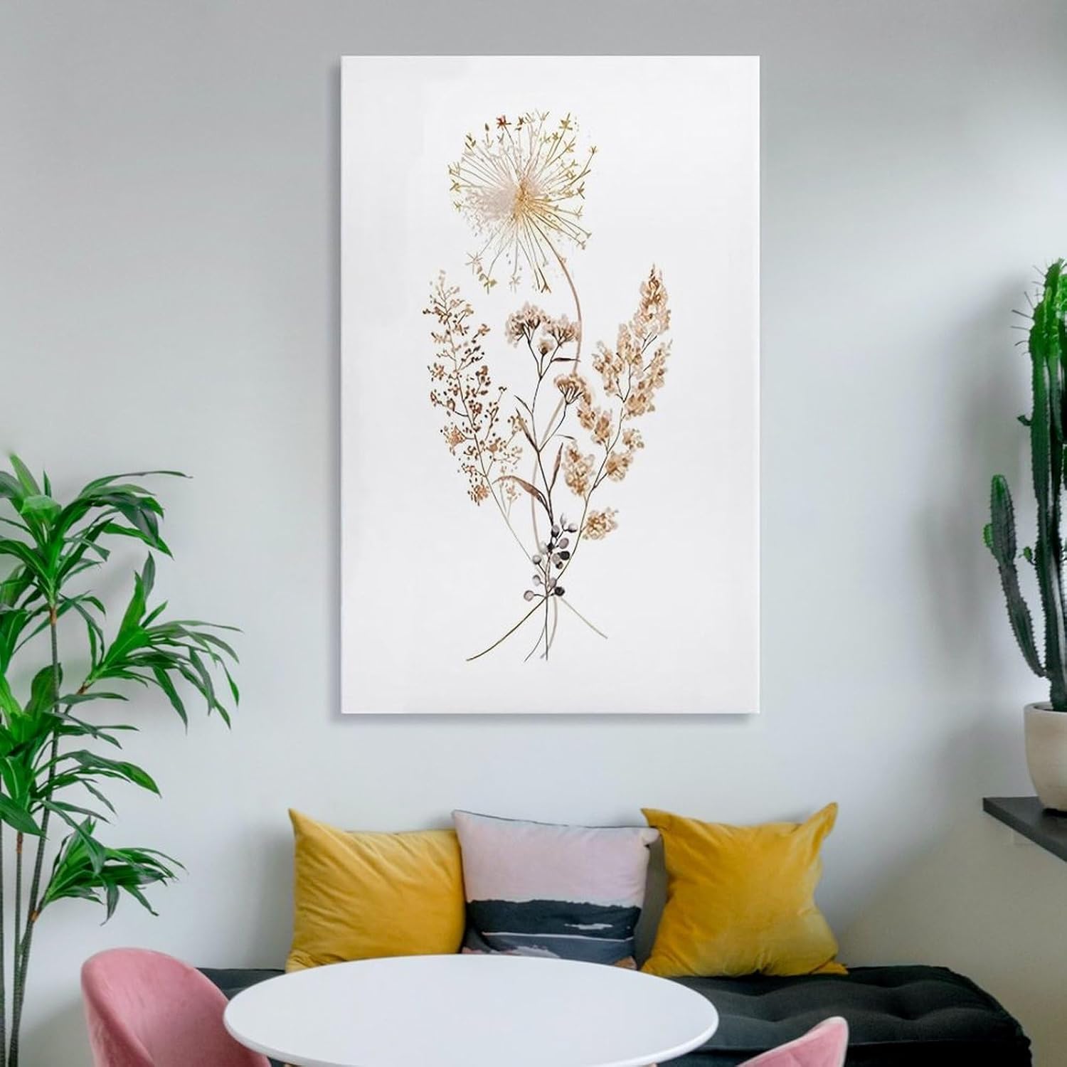 Watercolor Dried Flowers and Dandelion Canvas Wall Art Print 8x12 Inch