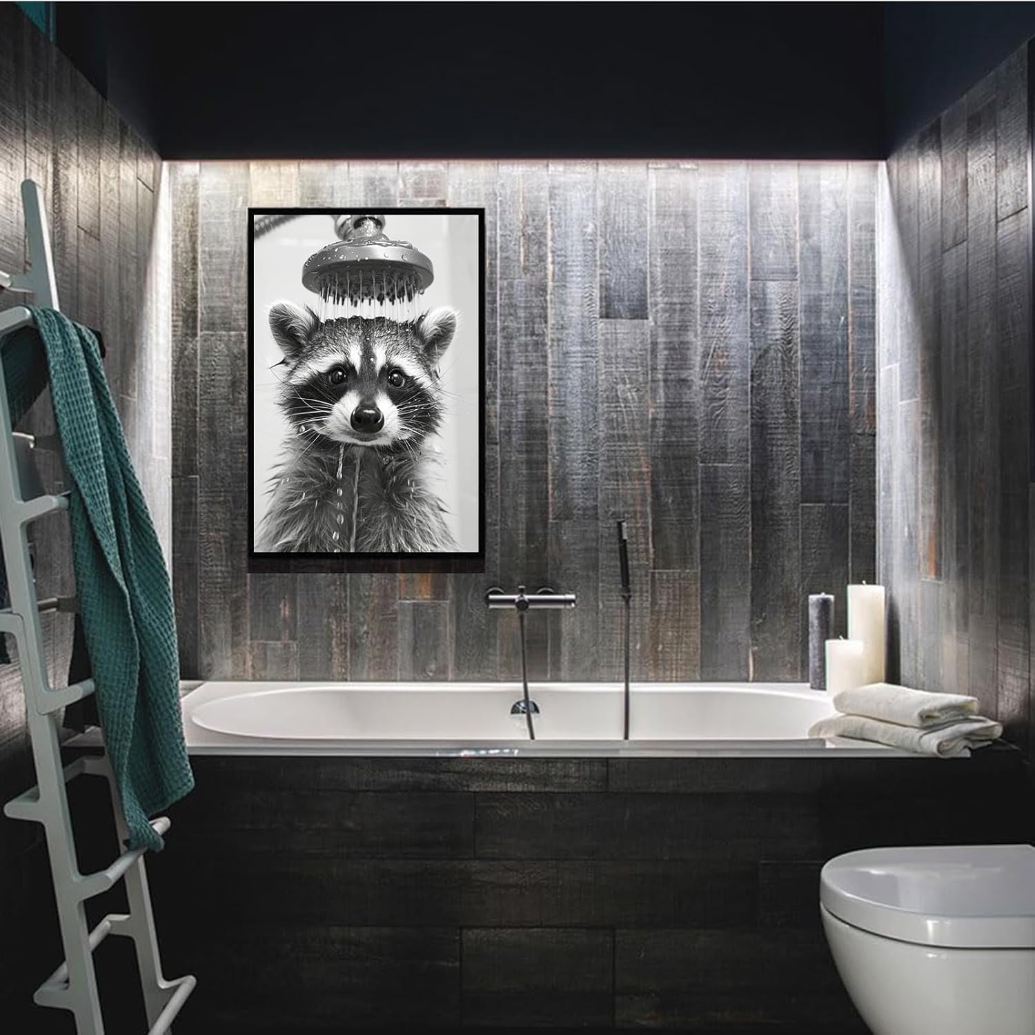 Funny Raccoon Wall Decor Poster - Black And White Framed Canvas Art