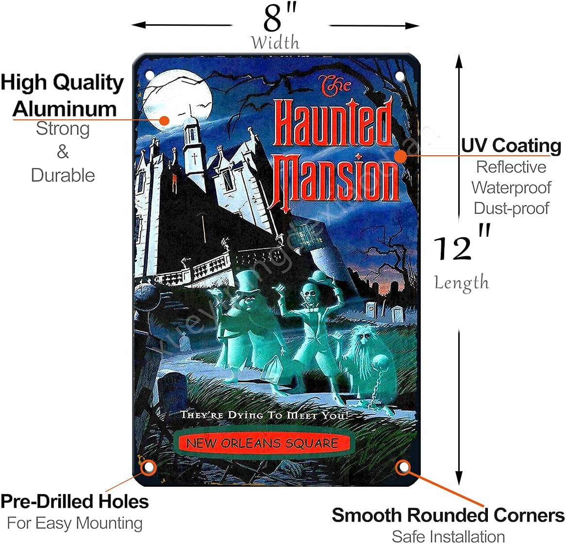 Haunted Mansion Vintage Metal Sign Poster 12x8 Inches