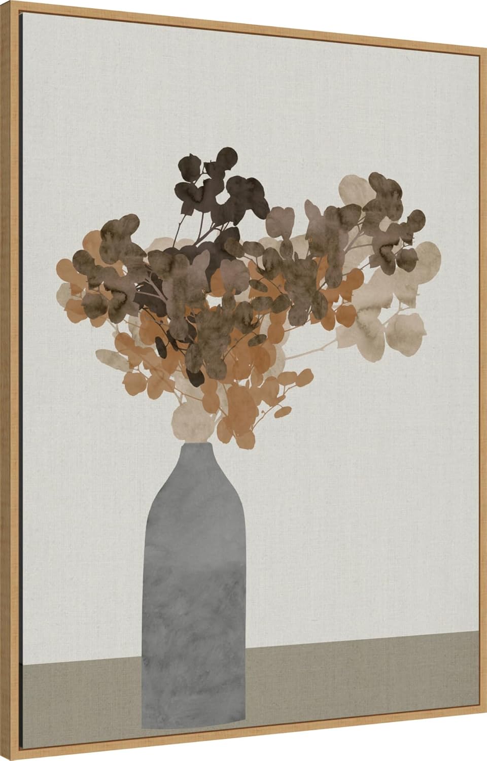 Amanti Art Framed Canvas Wall Art 42x32 Rust Brown Dried Flowers In Vase On Table 2 by Cartissi