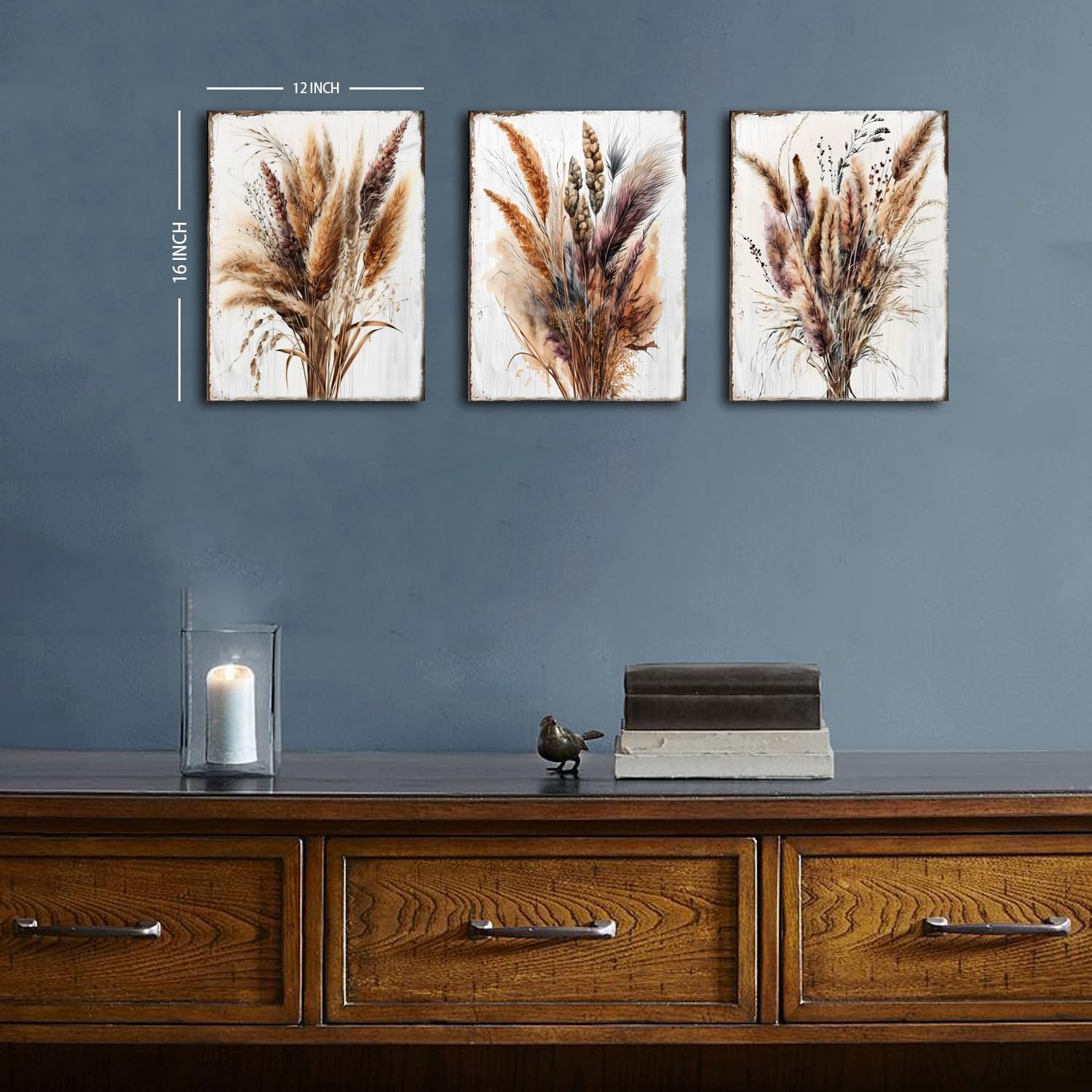 Vintage Botanical Wall Art Boho Decor 12x16 3Pcs