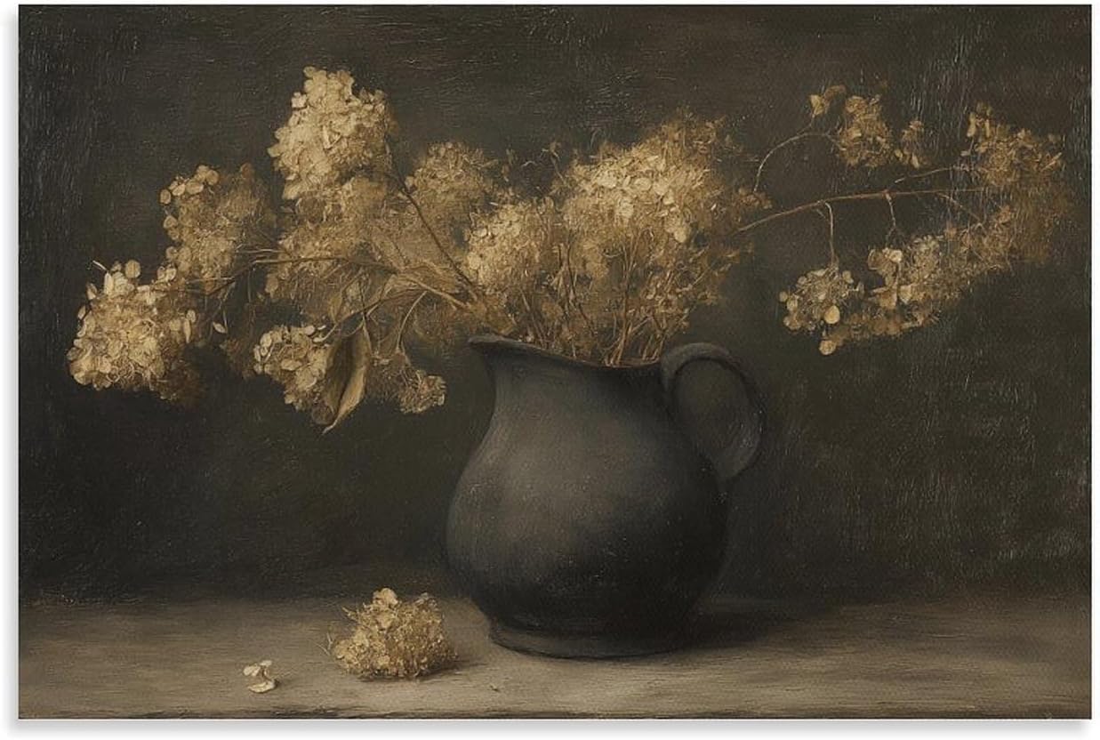 Vintage Dried Hydrangea Flowers Wall Art Canvas Print 12x18inch