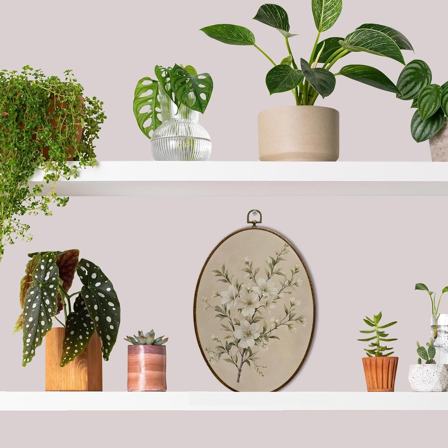 JQF Vintage Floral Oval Wall Decor Framed Print