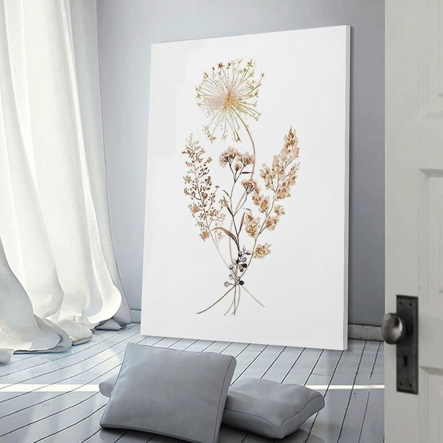 Watercolor Dried Flowers and Dandelion Canvas Wall Art Print 8x12 Inch