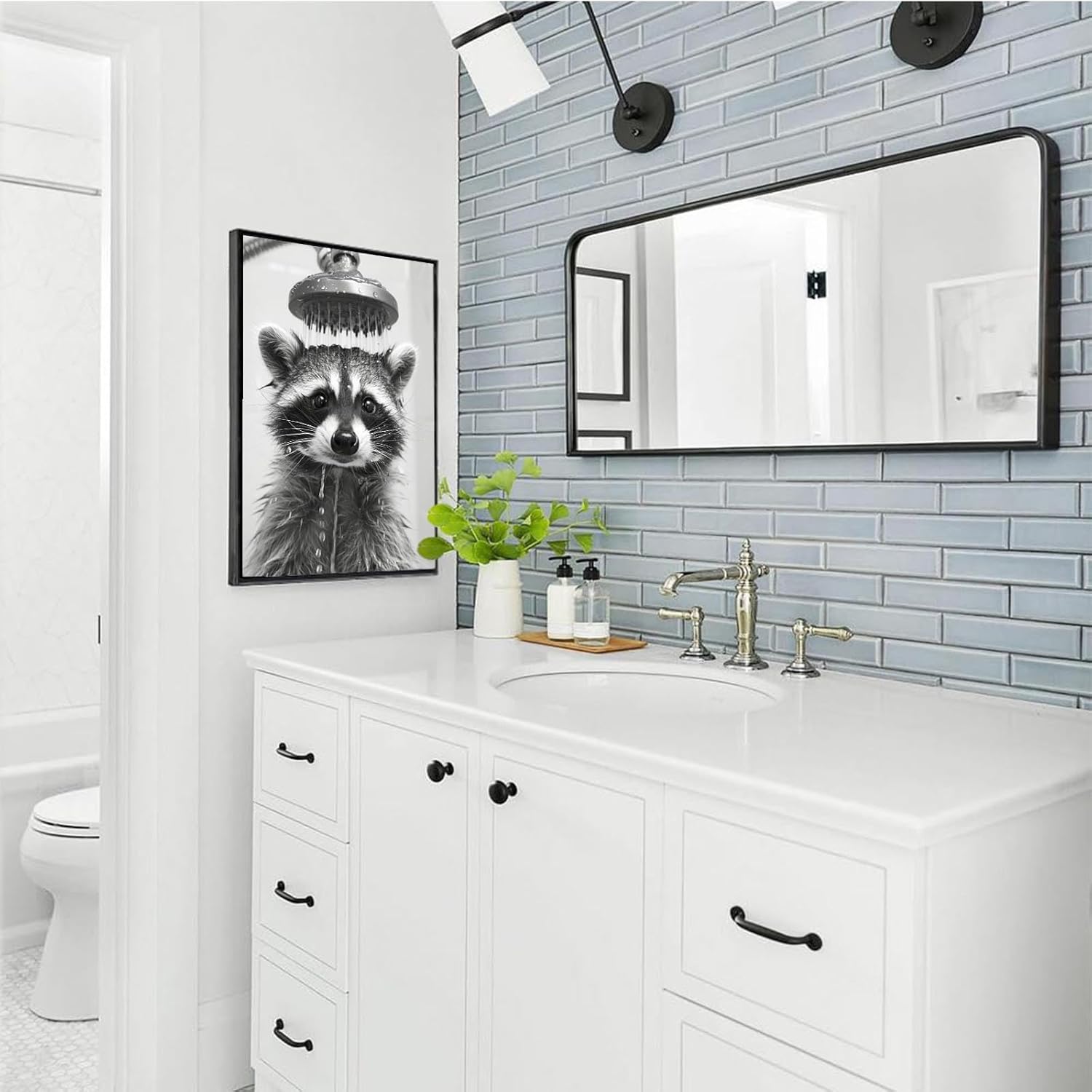 Funny Raccoon Wall Decor Poster - Black And White Framed Canvas Art
