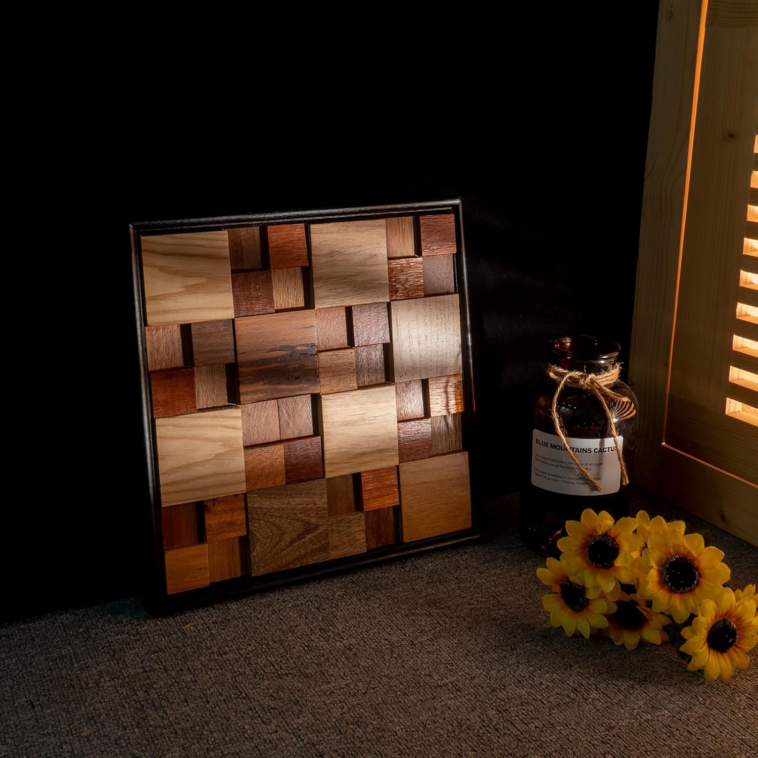 DQQWood 3D Nature Colored Solid Wood Mosaic Decorative Painting