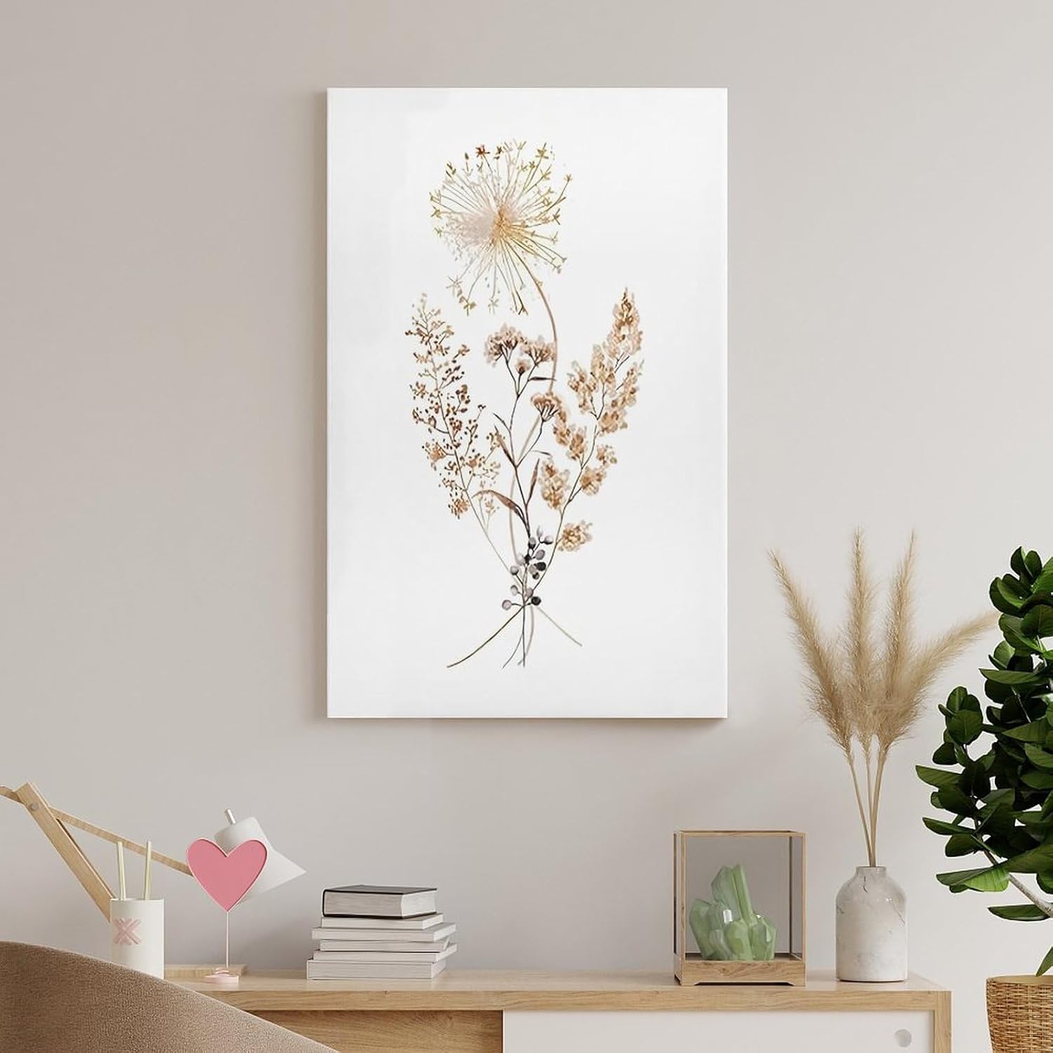 Watercolor Dried Flowers and Dandelion Canvas Wall Art Print 8x12 Inch