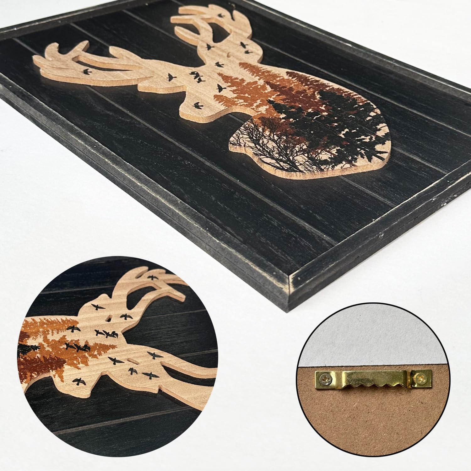 WAIU Deer Wall Decor Wood Framed Forest Scene Art Print Set of 2