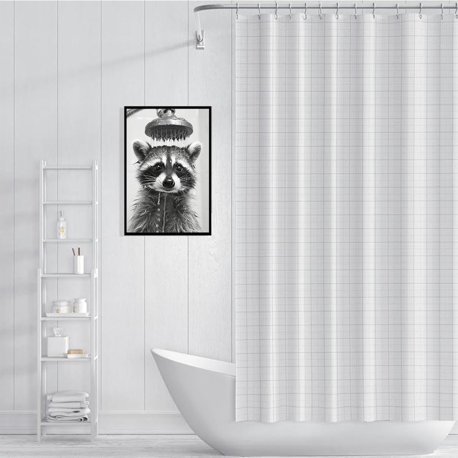 Funny Raccoon Wall Decor Poster - Black And White Framed Canvas Art