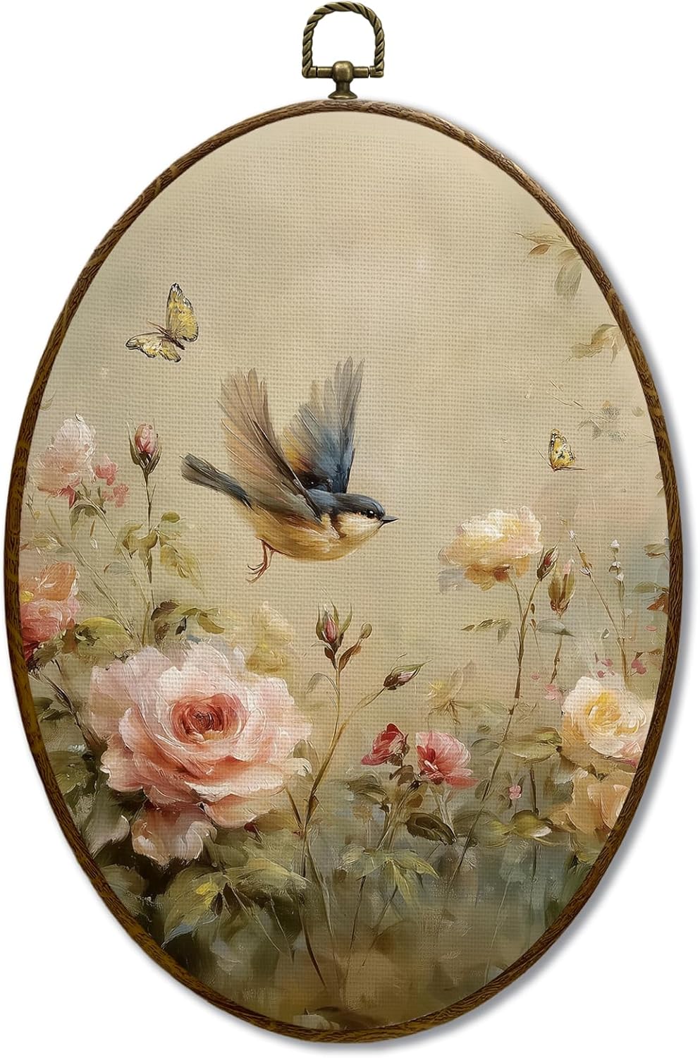 JQF Vintage Floral Bird Oval Wall Art 85x115 Inch