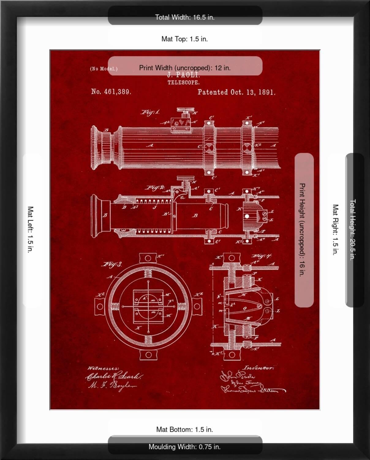 Telescope Vintage Patent 1891 Wall Art Print by Cole Borders