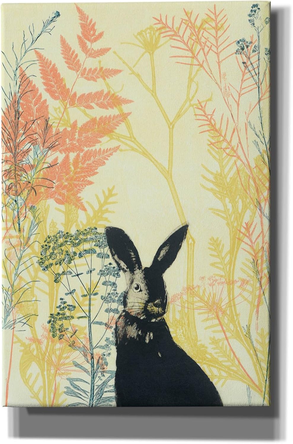 Wild Bunny in a Shiny Coral Garden Canvas Wall Art by Trudy Rice