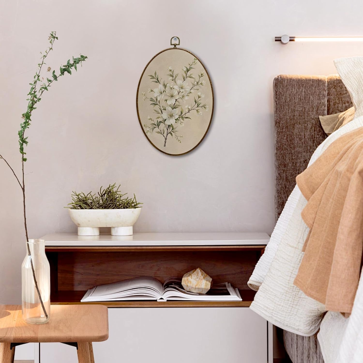 JQF Vintage Floral Oval Wall Decor Framed Print