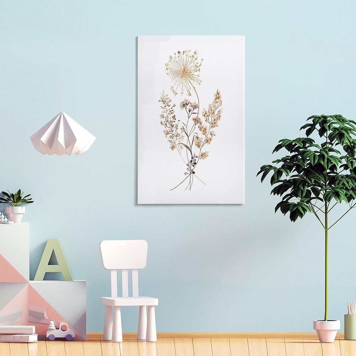 Watercolor Dried Flowers and Dandelion Canvas Wall Art Print 8x12 Inch