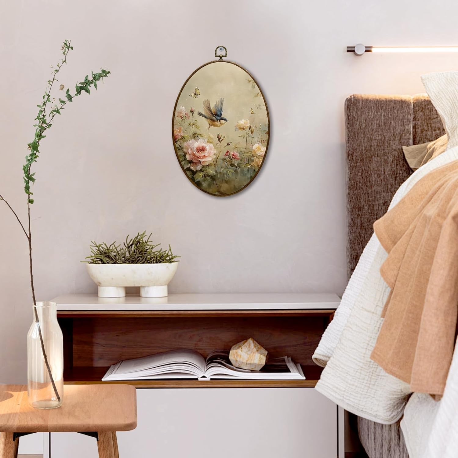 JQF Vintage Floral Bird Oval Wall Art 85x115 Inch