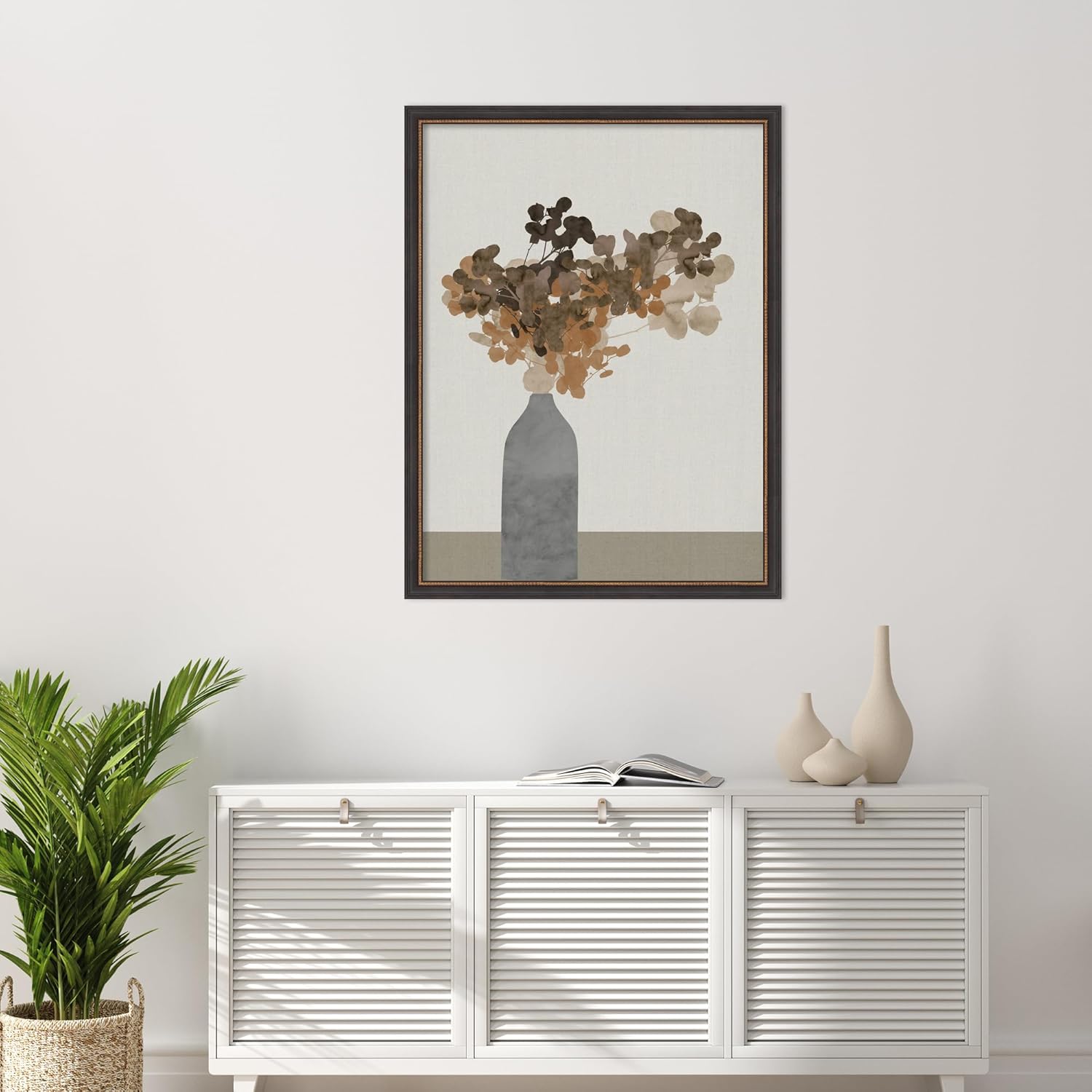 Amanti Art Framed Wall Print 43x33 Rust Brown Dried Flowers In Vase On Table 2 by Cartissi