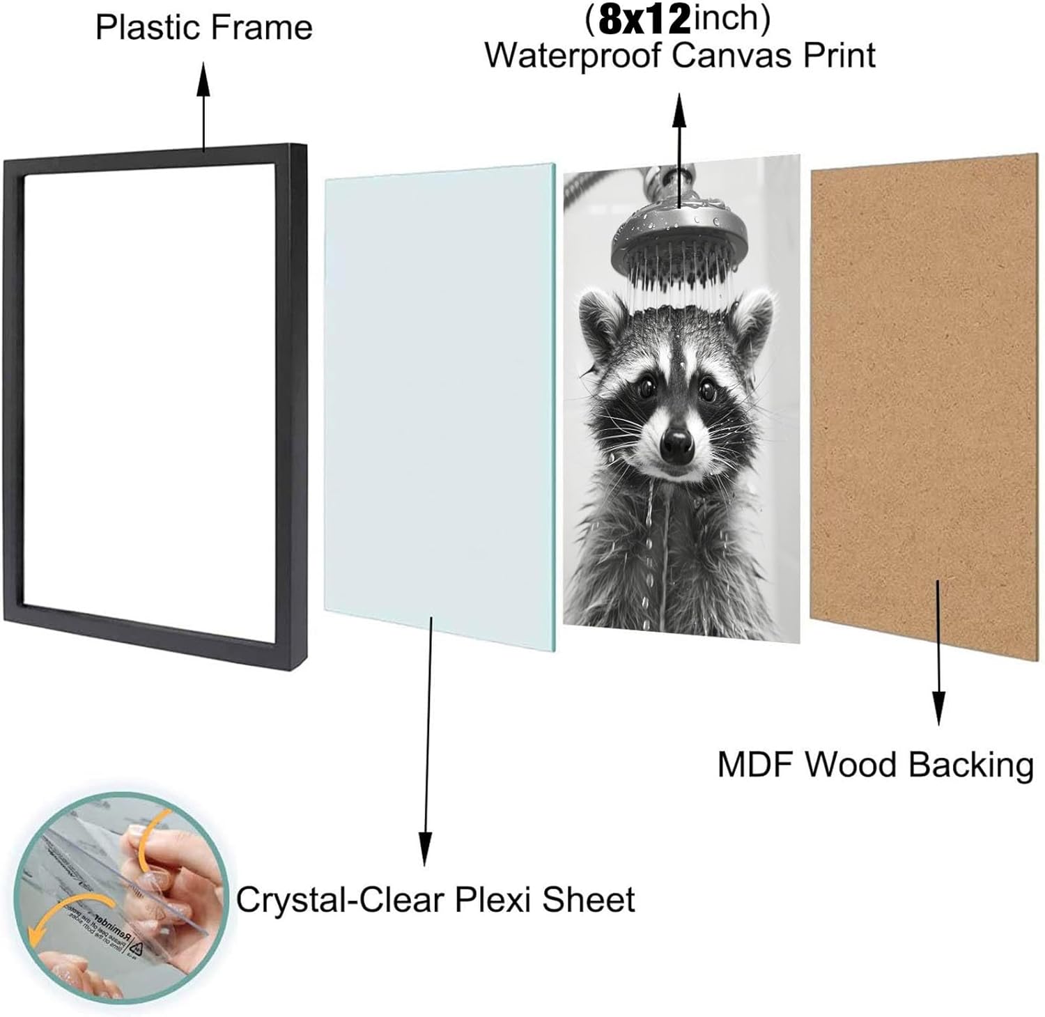 Funny Raccoon Wall Decor Poster - Black And White Framed Canvas Art