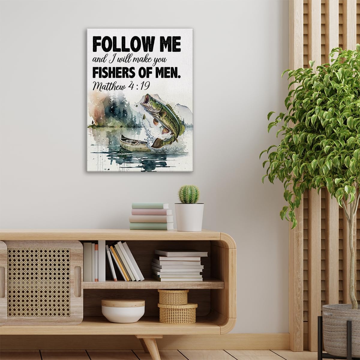 Christian Bible Verse Wall Art Canvas Frame Matthew 419 Fish Poster for Home Decor