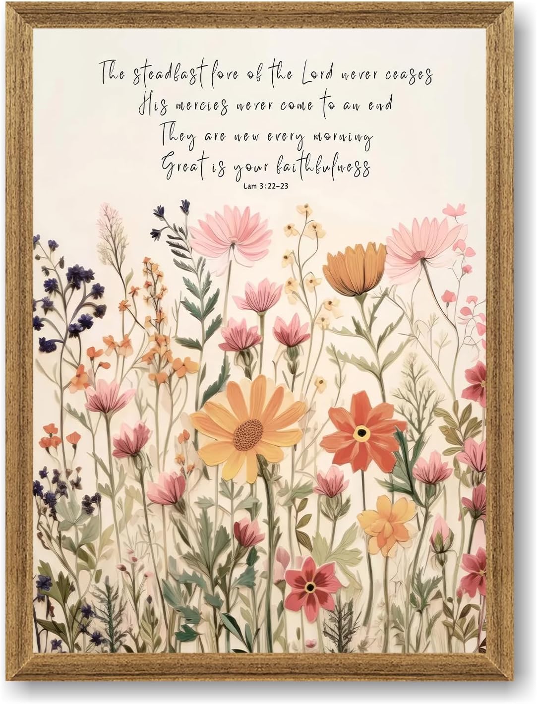 Christian Floral Scripture Wall Art with Lamentations 322-23 Verse Poster 12x16 Inch Canvas Print for Home Office Decor