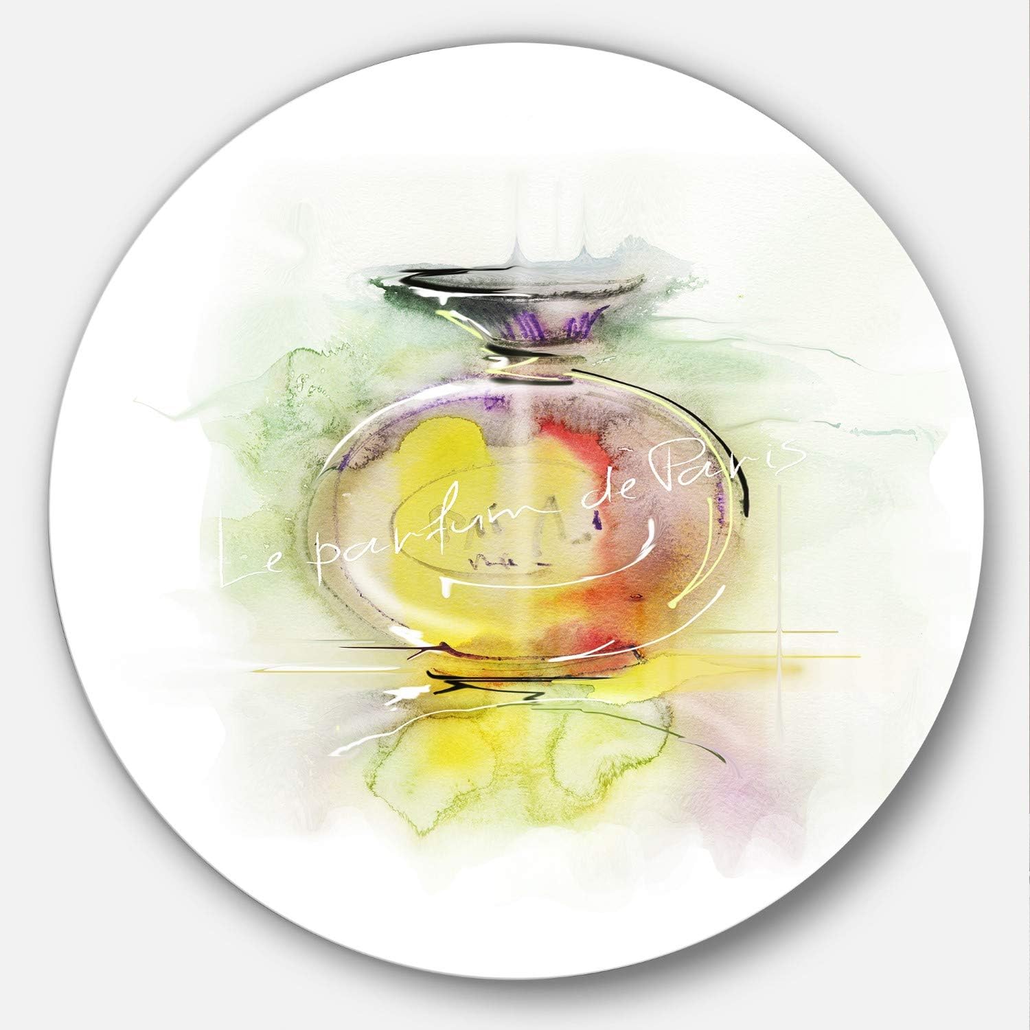 Designart Perfume Bottle Watercolor Metal Wall Art 38x38 White