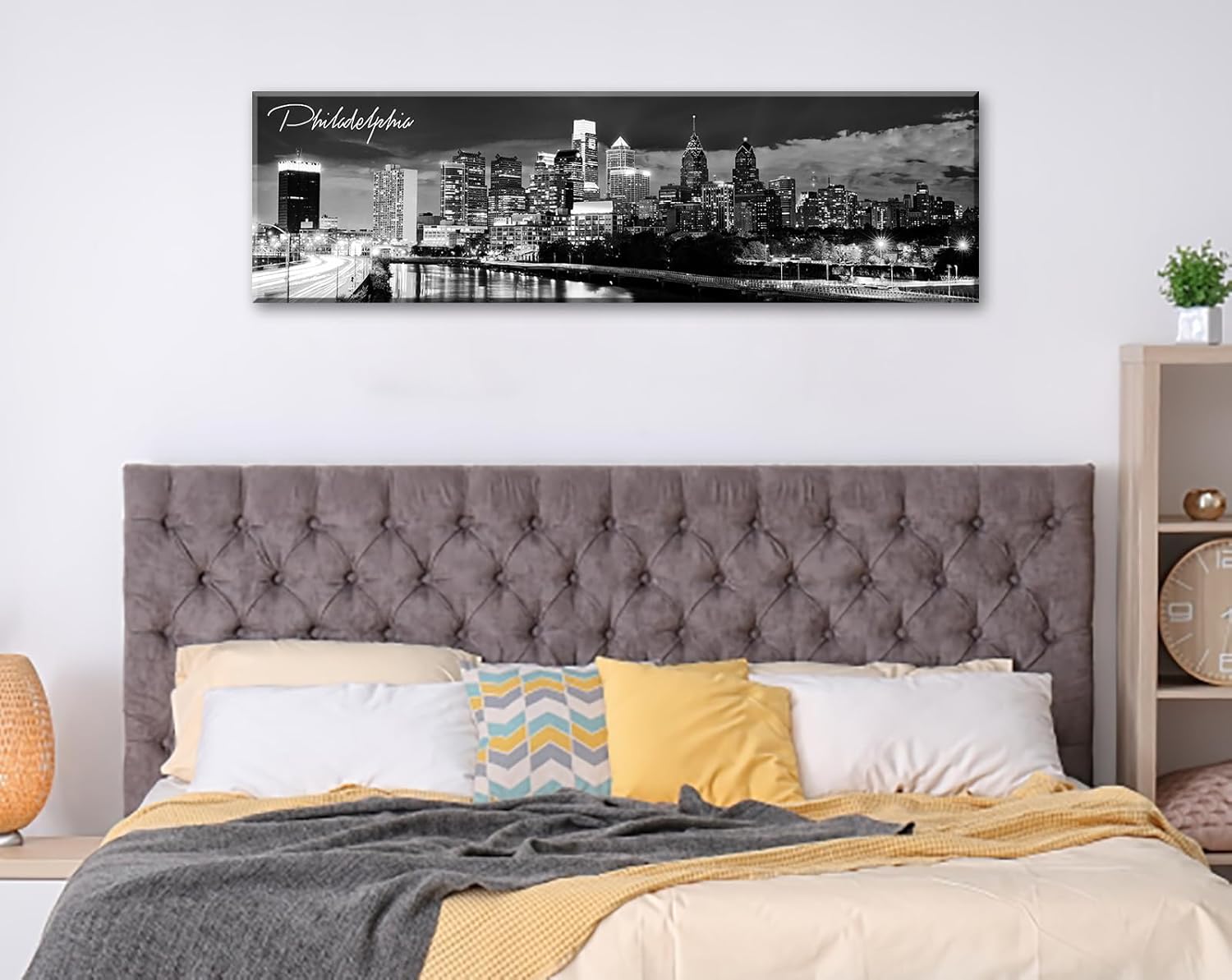 DJSYLIFE Philadelphia Skyline Canvas Art - 138x473 Black and White Cityscape Wall Decor