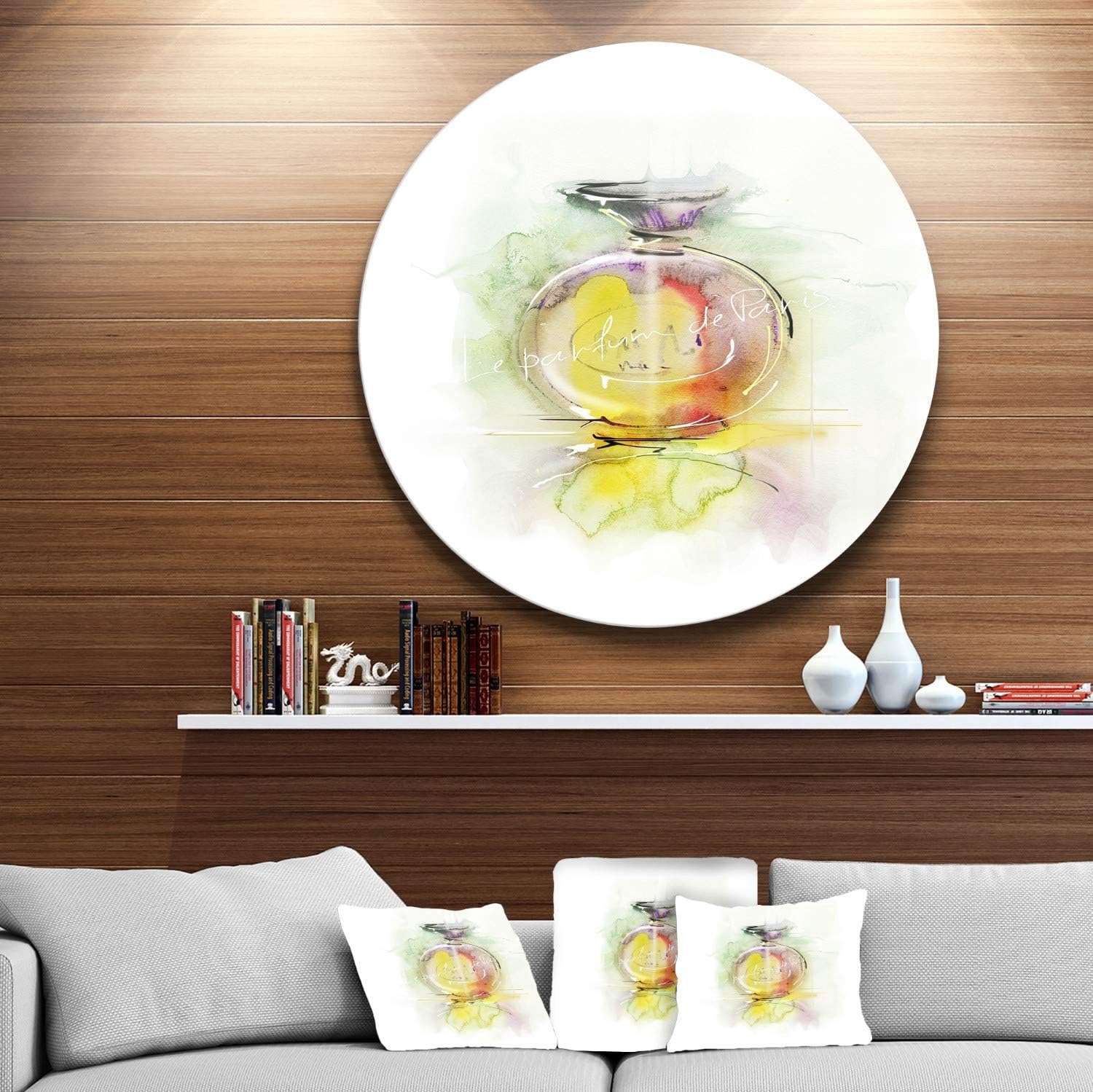 Designart Perfume Bottle Watercolor Metal Wall Art 38x38 White