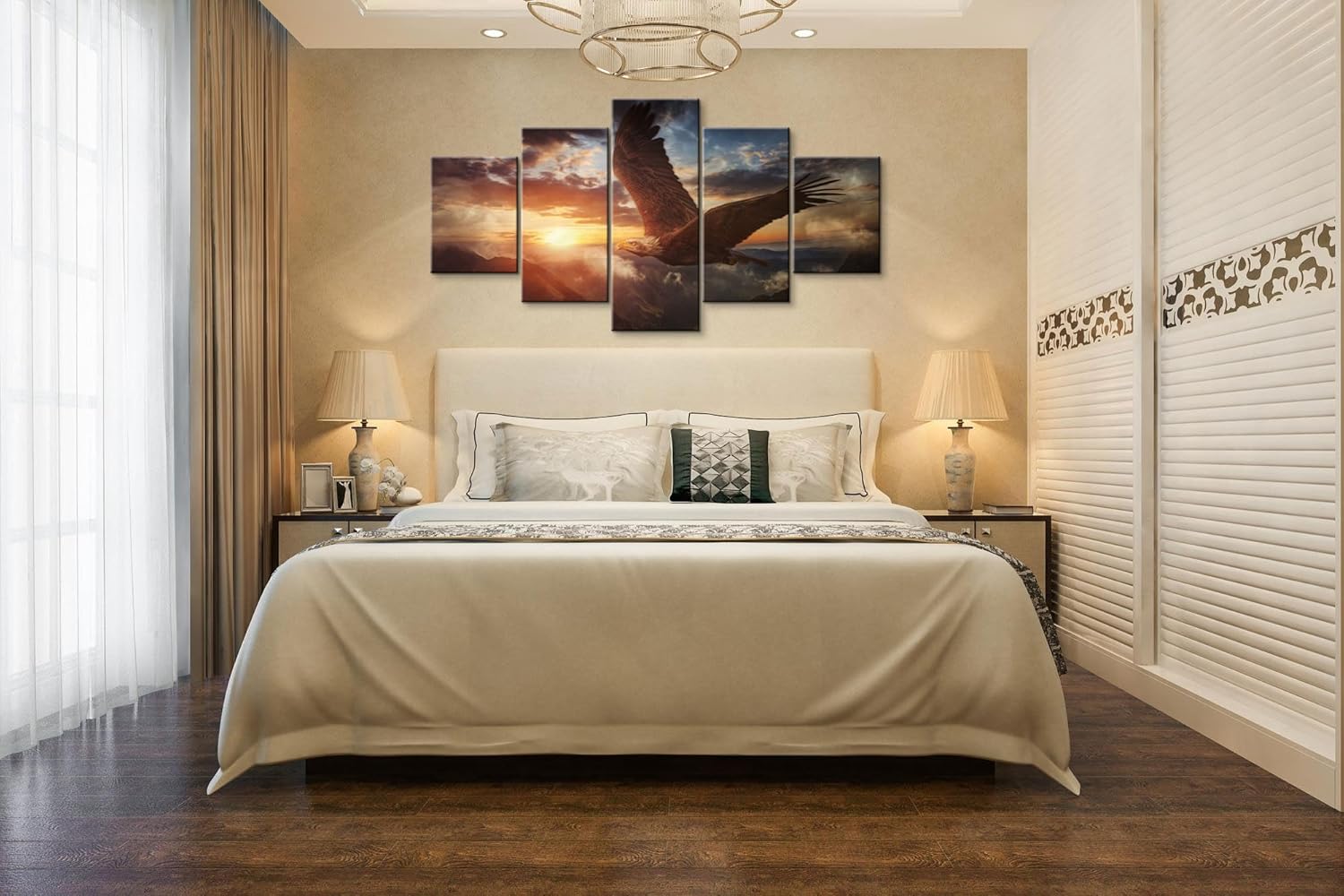 YOUHONG 5 Panel Bald Eagle Wall Art - Modern Decor Canvas Art for Home