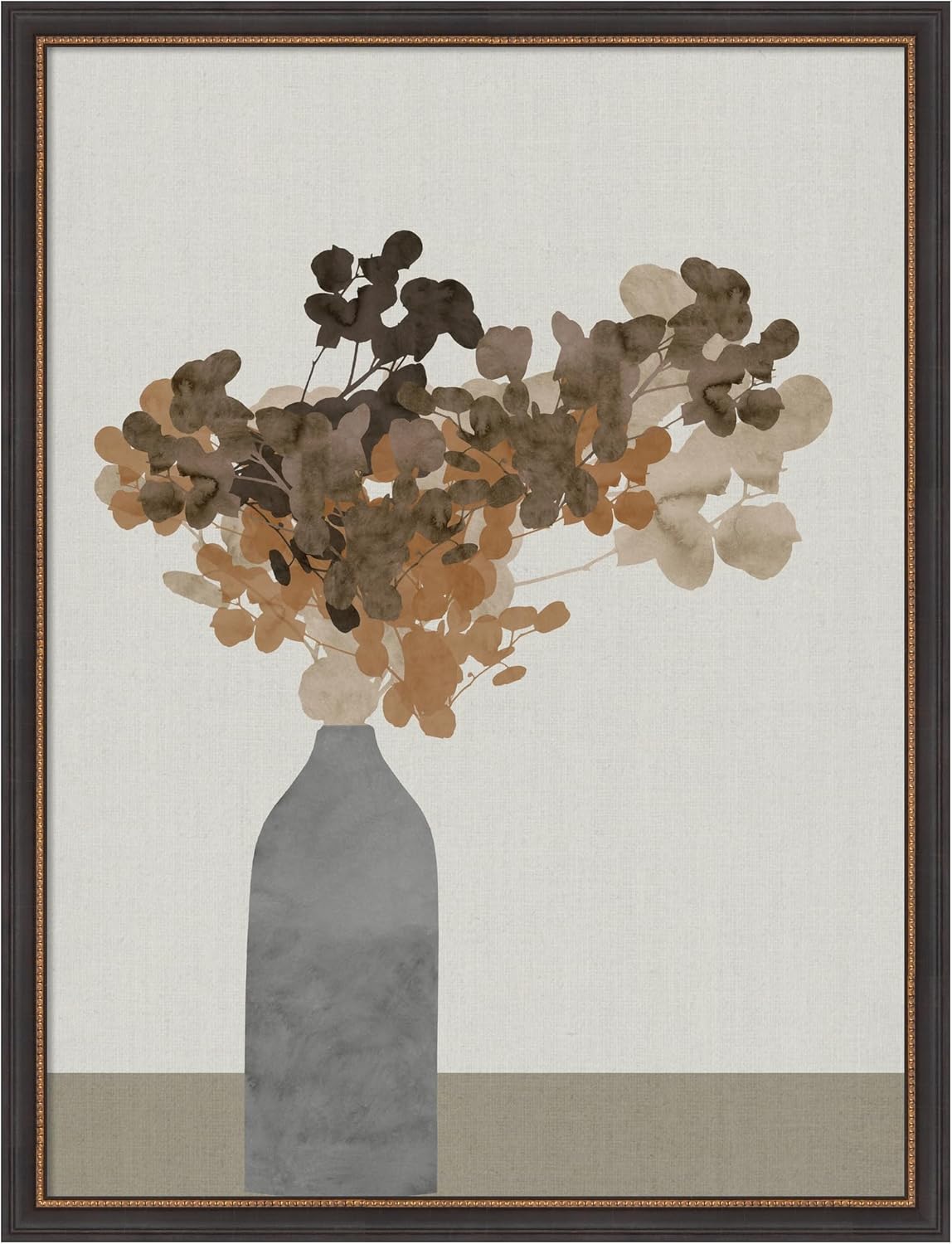 Amanti Art Framed Wall Print 43x33 Rust Brown Dried Flowers In Vase On Table 2 by Cartissi