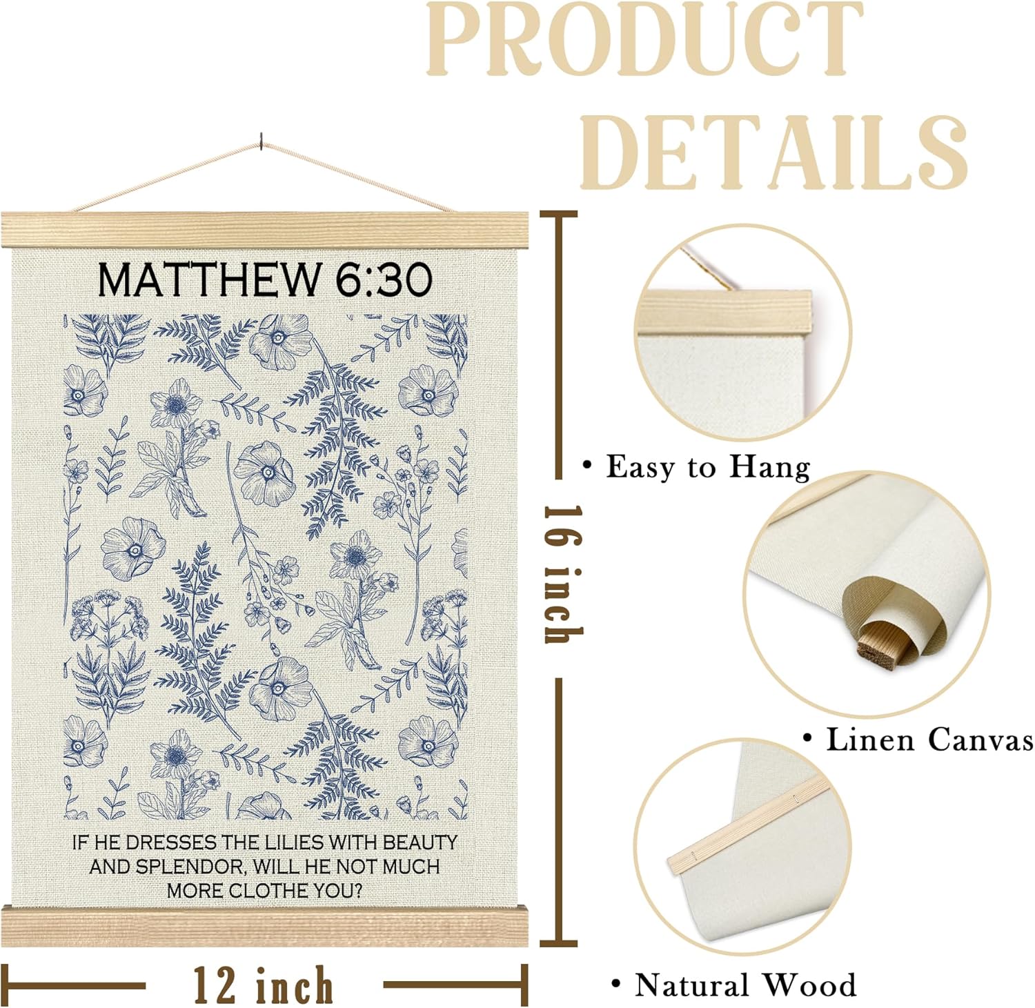 BCUANGD Christian Wall Decor - Wildflower Bible Verse Art Poster with Wood Frame 12x16 Inches